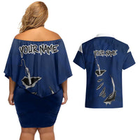 Custom Fishing Hook Couples Matching Off Shoulder Short Dress and Hawaiian Shirt with Colorado Flag Theme and Blue White Graphic Pattern - Wonder Print Shop