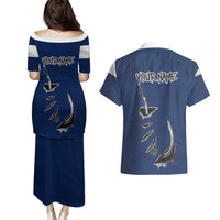Custom Fishing Hook Couples Matching Puletasi and Hawaiian Shirt with Colorado Flag Theme and Blue White Graphic Pattern - Wonder Print Shop
