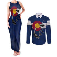 Custom Fishing Hook Couples Matching Tank Maxi Dress and Long Sleeve Button Shirt with Colorado Flag Theme and Blue White Graphic Pattern - Wonder Print Shop