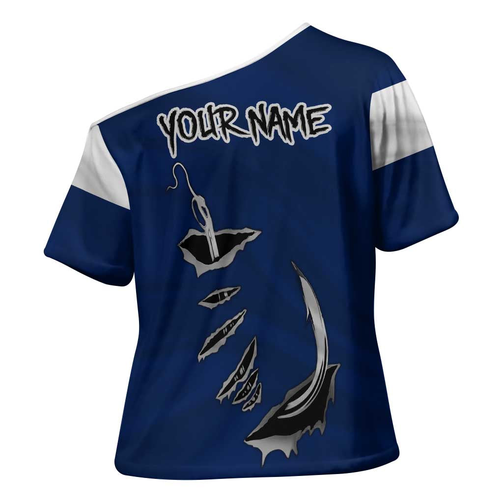 Custom Fishing Hook Cross Shoulder Shirt with Colorado Flag Theme and Blue White Graphic Pattern - Wonder Print Shop