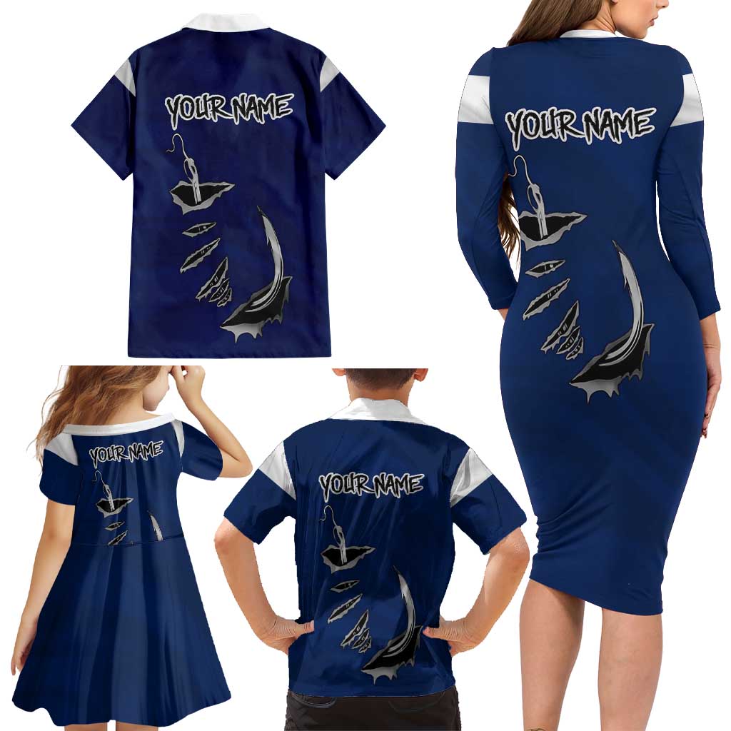 Custom Fishing Hook Family Matching Long Sleeve Bodycon Dress and Hawaiian Shirt with Colorado Flag Theme and Blue White Graphic Pattern - Wonder Print Shop