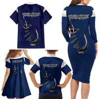 Custom Fishing Hook Family Matching Long Sleeve Bodycon Dress and Hawaiian Shirt with Colorado Flag Theme and Blue White Graphic Pattern - Wonder Print Shop
