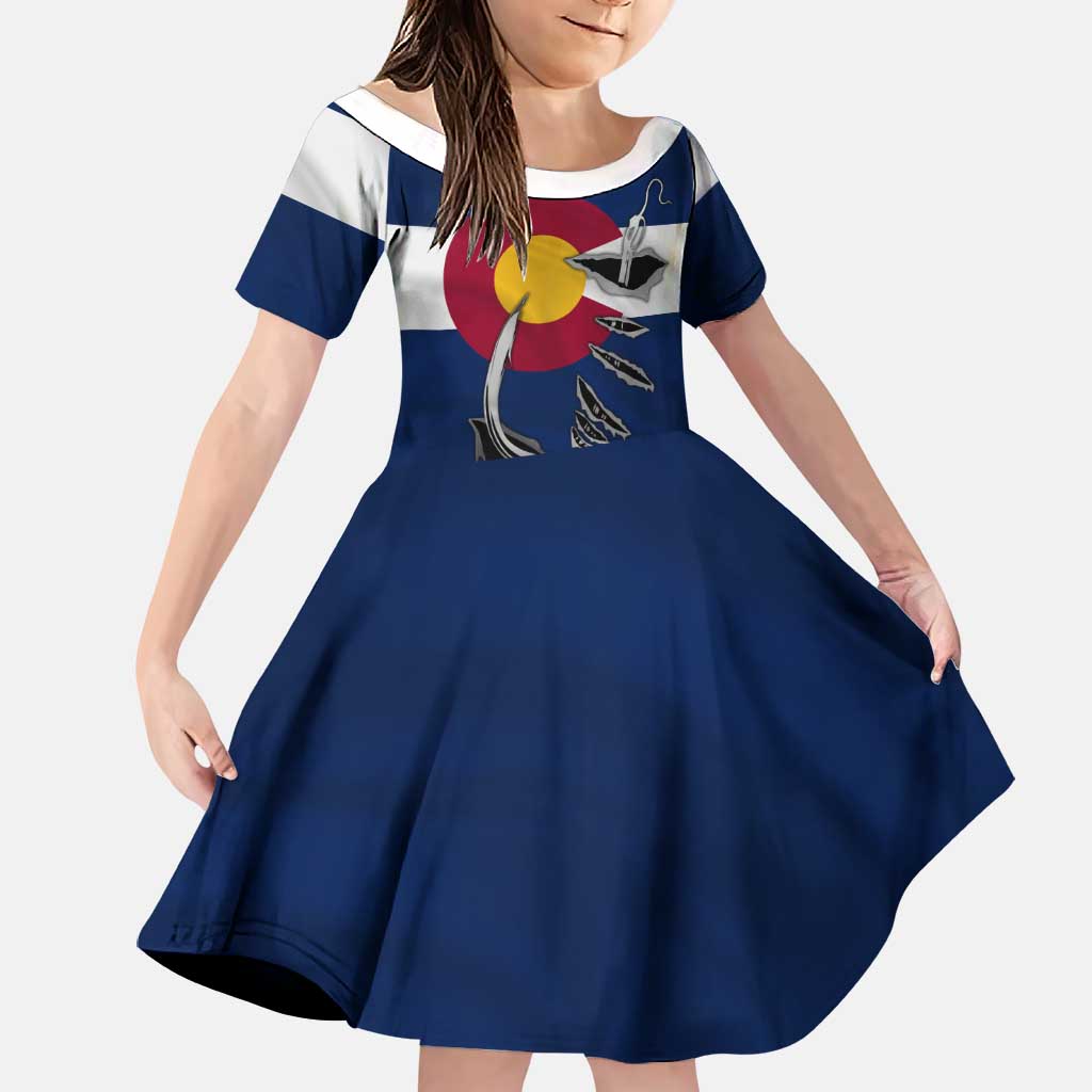 Custom Fishing Hook Family Matching Mermaid Dress and Hawaiian Shirt with Colorado Flag Theme and Blue White Graphic Pattern - Wonder Print Shop