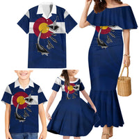 Custom Fishing Hook Family Matching Mermaid Dress and Hawaiian Shirt with Colorado Flag Theme and Blue White Graphic Pattern - Wonder Print Shop