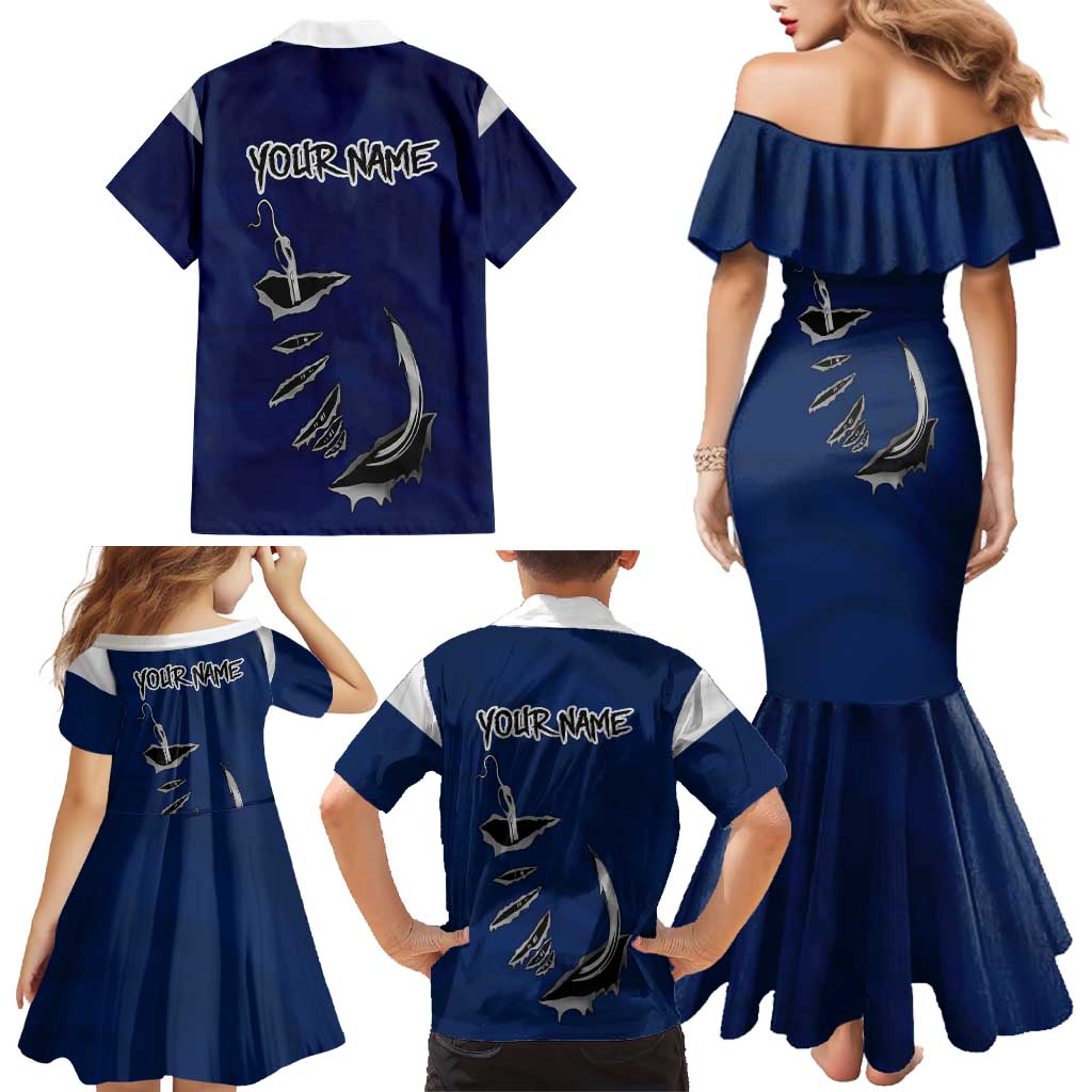Custom Fishing Hook Family Matching Mermaid Dress and Hawaiian Shirt with Colorado Flag Theme and Blue White Graphic Pattern - Wonder Print Shop