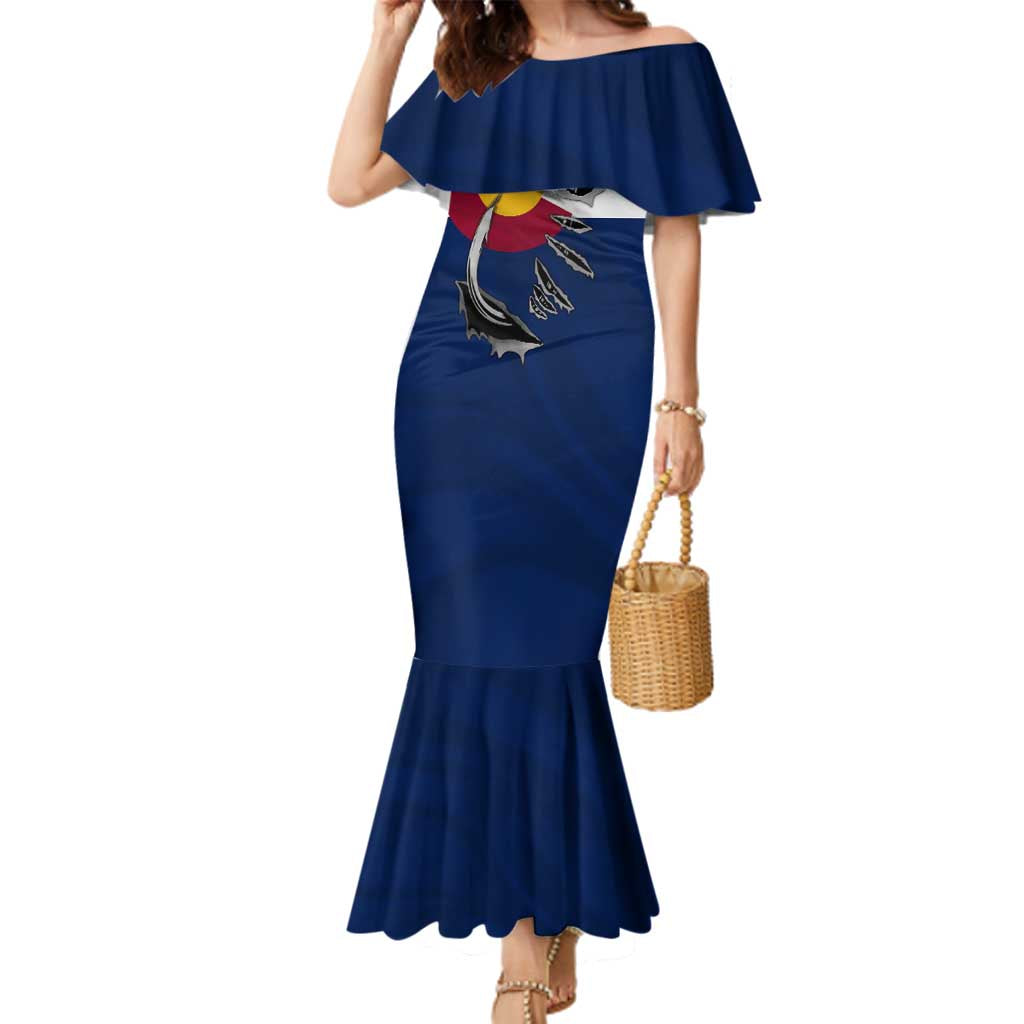 Custom Fishing Hook Family Matching Mermaid Dress and Hawaiian Shirt with Colorado Flag Theme and Blue White Graphic Pattern - Wonder Print Shop