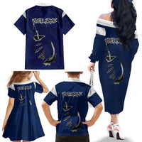 Custom Fishing Hook Family Matching Off The Shoulder Long Sleeve Dress and Hawaiian Shirt with Colorado Flag Theme and Blue White Graphic Pattern - Wonder Print Shop