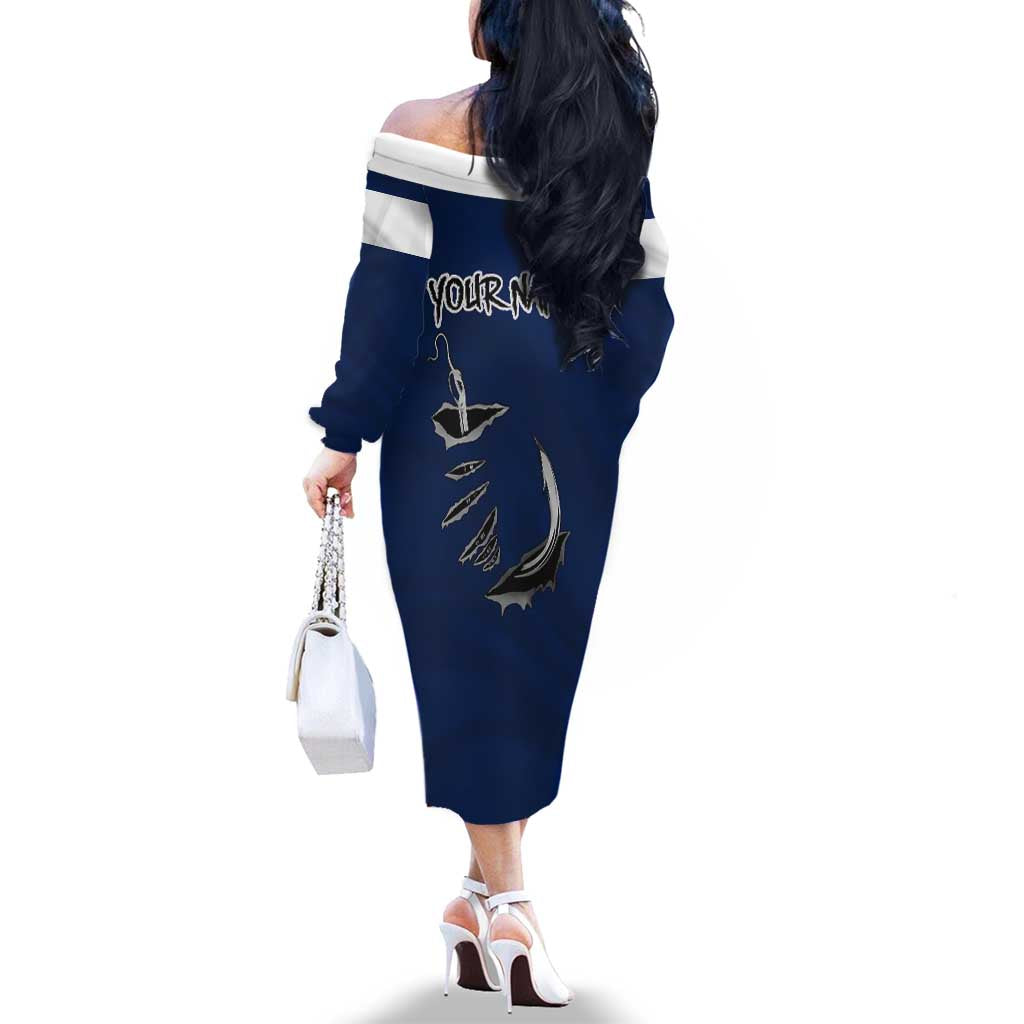 Custom Fishing Hook Family Matching Off The Shoulder Long Sleeve Dress and Hawaiian Shirt with Colorado Flag Theme and Blue White Graphic Pattern - Wonder Print Shop
