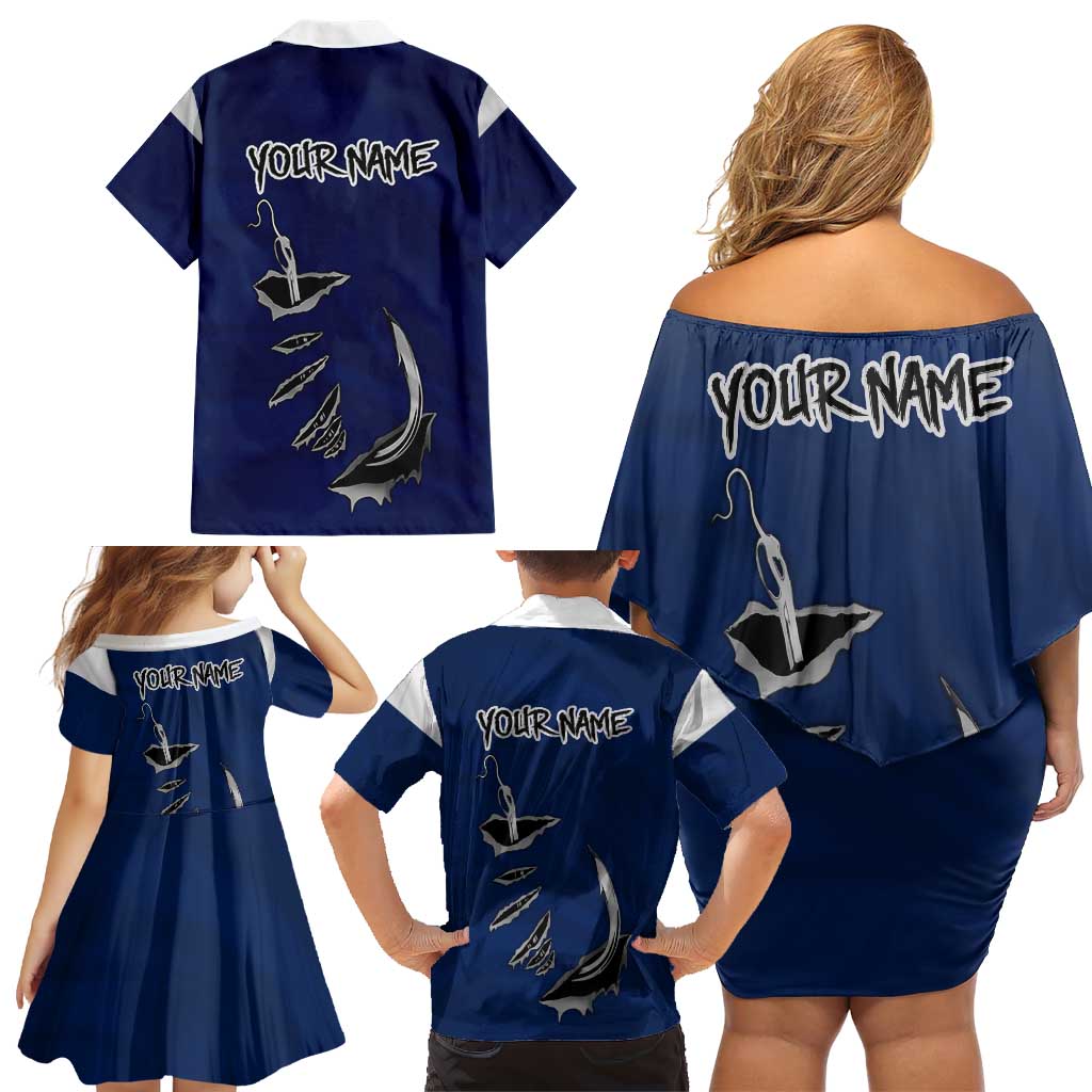 Custom Fishing Hook Family Matching Off Shoulder Short Dress and Hawaiian Shirt with Colorado Flag Theme and Blue White Graphic Pattern - Wonder Print Shop