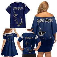 Custom Fishing Hook Family Matching Off Shoulder Short Dress and Hawaiian Shirt with Colorado Flag Theme and Blue White Graphic Pattern - Wonder Print Shop