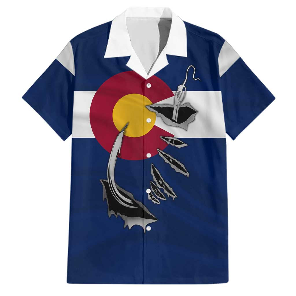 Custom Fishing Hook Family Matching Off Shoulder Short Dress and Hawaiian Shirt with Colorado Flag Theme and Blue White Graphic Pattern - Wonder Print Shop