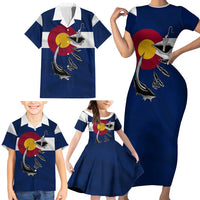 Custom Fishing Hook Family Matching Short Sleeve Bodycon Dress and Hawaiian Shirt with Colorado Flag Theme and Blue White Graphic Pattern - Wonder Print Shop