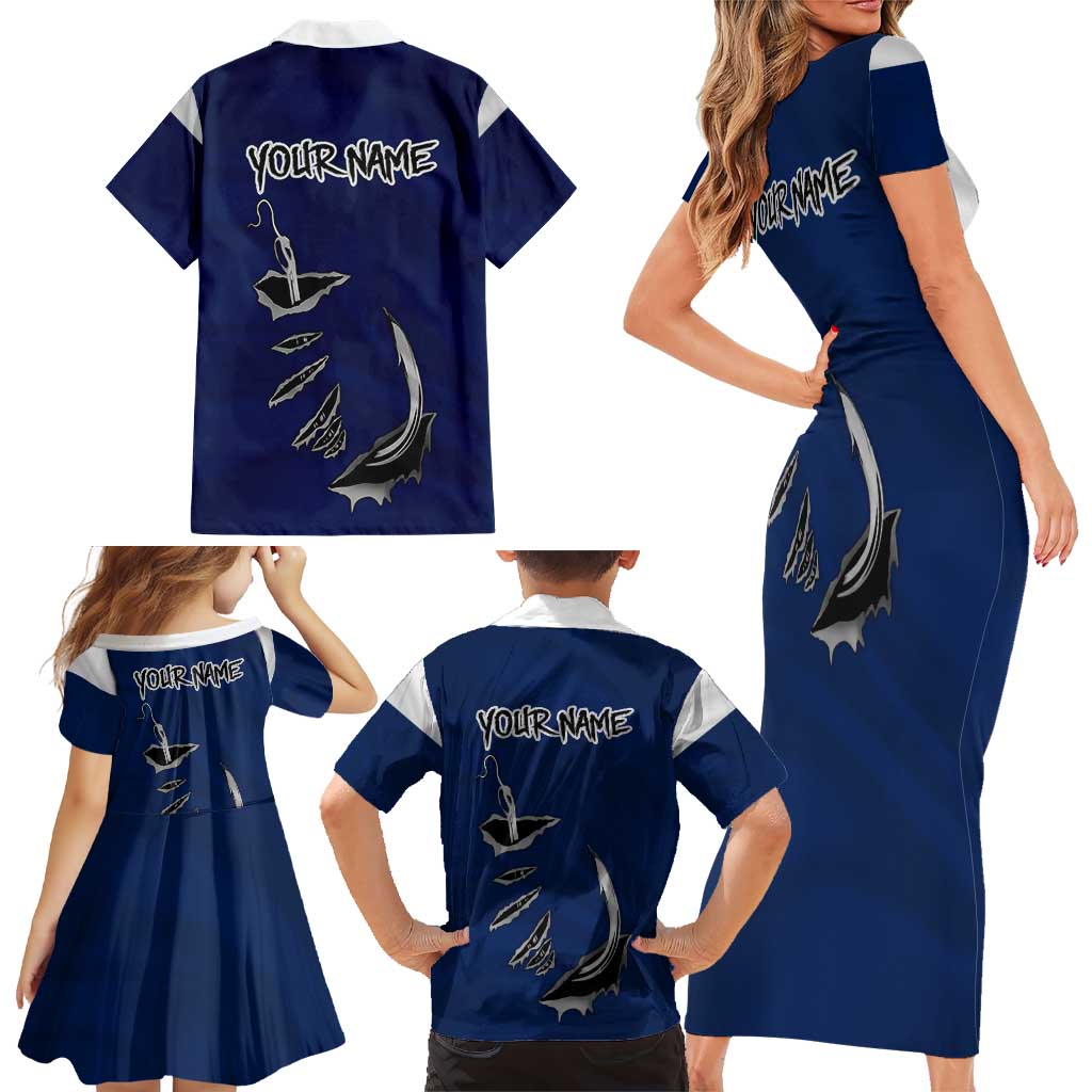Custom Fishing Hook Family Matching Short Sleeve Bodycon Dress and Hawaiian Shirt with Colorado Flag Theme and Blue White Graphic Pattern - Wonder Print Shop