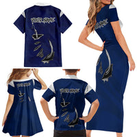Custom Fishing Hook Family Matching Short Sleeve Bodycon Dress and Hawaiian Shirt with Colorado Flag Theme and Blue White Graphic Pattern - Wonder Print Shop