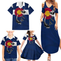 Custom Fishing Hook Family Matching Summer Maxi Dress and Hawaiian Shirt with Colorado Flag Theme and Blue White Graphic Pattern - Wonder Print Shop