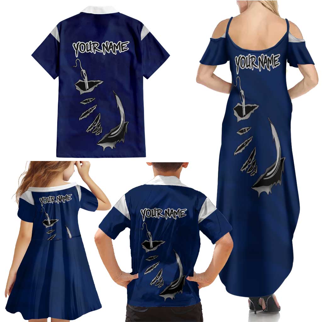 Custom Fishing Hook Family Matching Summer Maxi Dress and Hawaiian Shirt with Colorado Flag Theme and Blue White Graphic Pattern - Wonder Print Shop