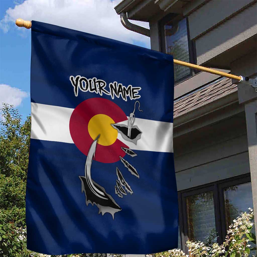Custom Fishing Hook Garden Flag with Colorado Flag Theme and Blue White Graphic Pattern - Wonder Print Shop
