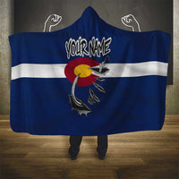 Custom Fishing Hook Hooded Blanket with Colorado Flag Theme and Blue White Graphic Pattern - Wonder Print Shop