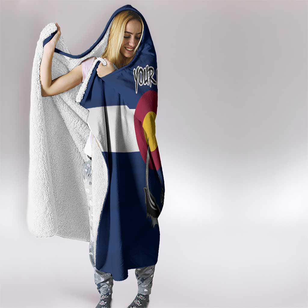 Custom Fishing Hook Hooded Blanket with Colorado Flag Theme and Blue White Graphic Pattern - Wonder Print Shop