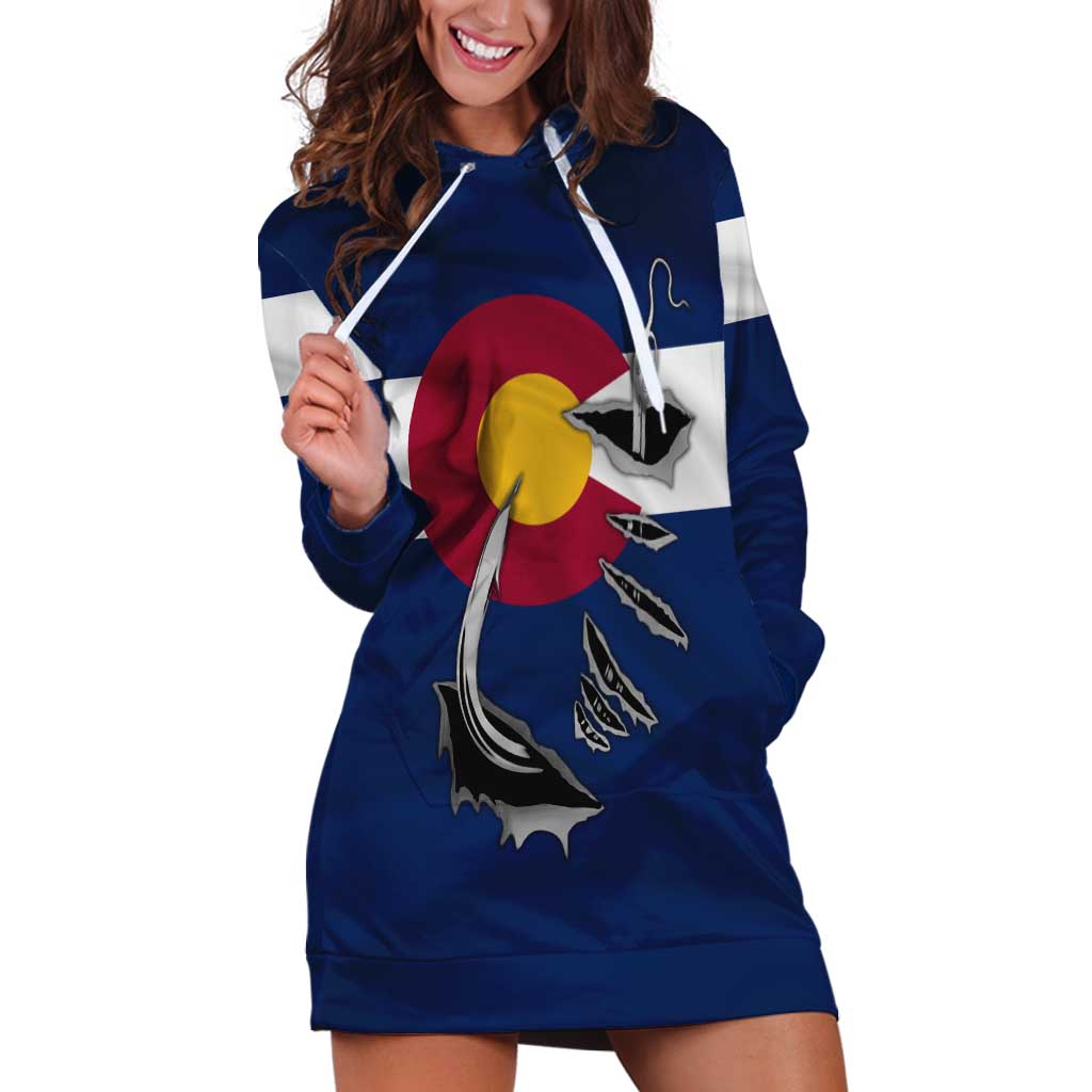 Custom Fishing Hook Hoodie Dress with Colorado Flag Theme and Blue White Graphic Pattern - Wonder Print Shop