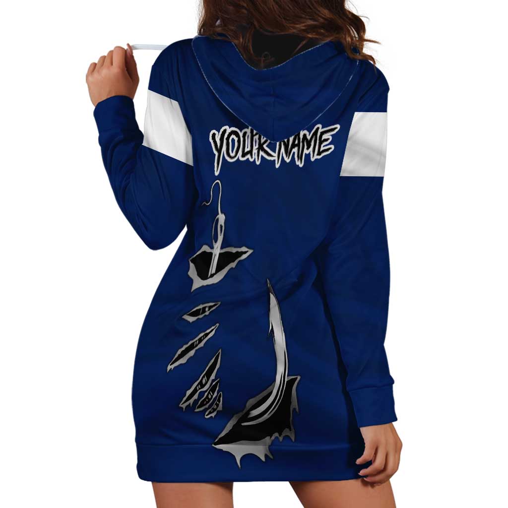 Custom Fishing Hook Hoodie Dress with Colorado Flag Theme and Blue White Graphic Pattern - Wonder Print Shop