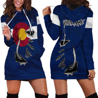 Custom Fishing Hook Hoodie Dress with Colorado Flag Theme and Blue White Graphic Pattern - Wonder Print Shop