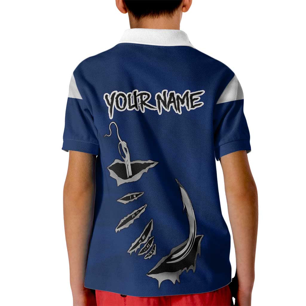 Custom Fishing Hook Kid Polo Shirt with Colorado Flag Theme and Blue White Graphic Pattern - Wonder Print Shop