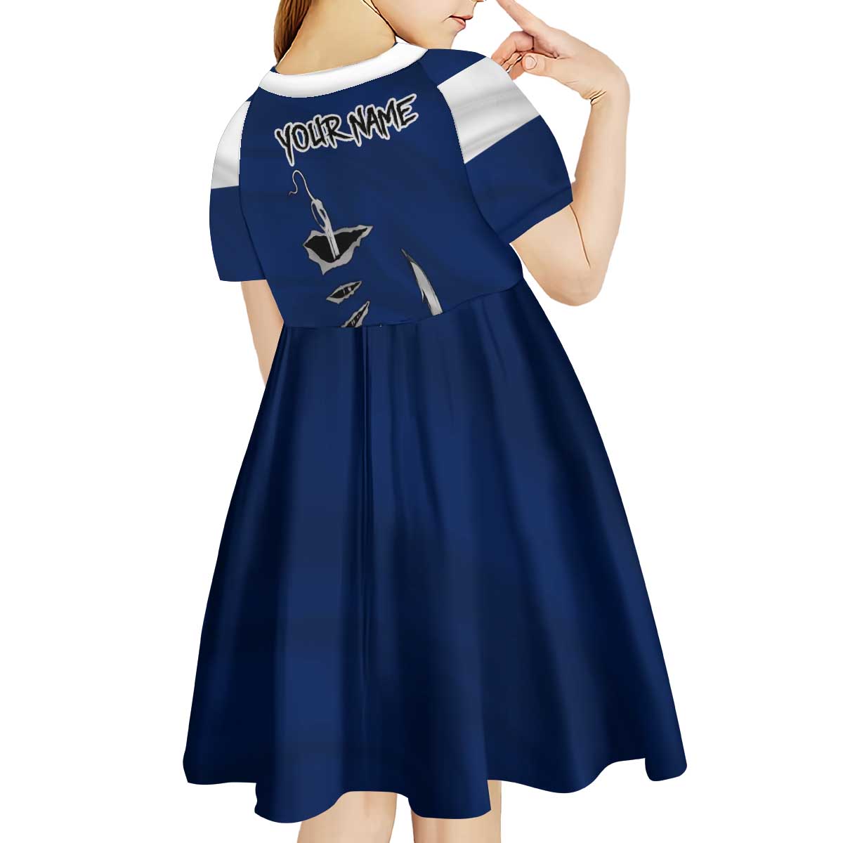 Custom Fishing Hook Kid Short Sleeve Dress with Colorado Flag Theme and Blue White Graphic Pattern - Wonder Print Shop
