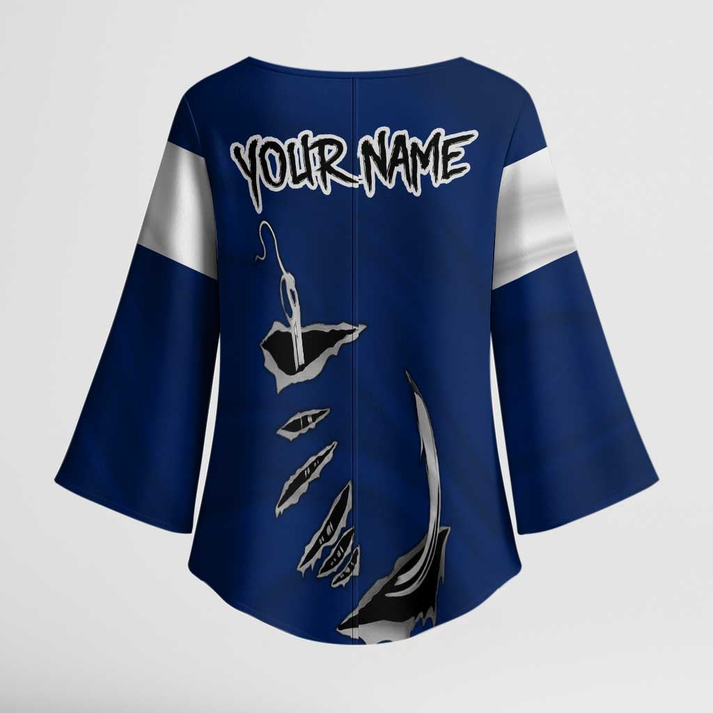 Custom Fishing Hook Kimono Sleeve Blouse with Colorado Flag Theme and Blue White Graphic Pattern - Wonder Print Shop