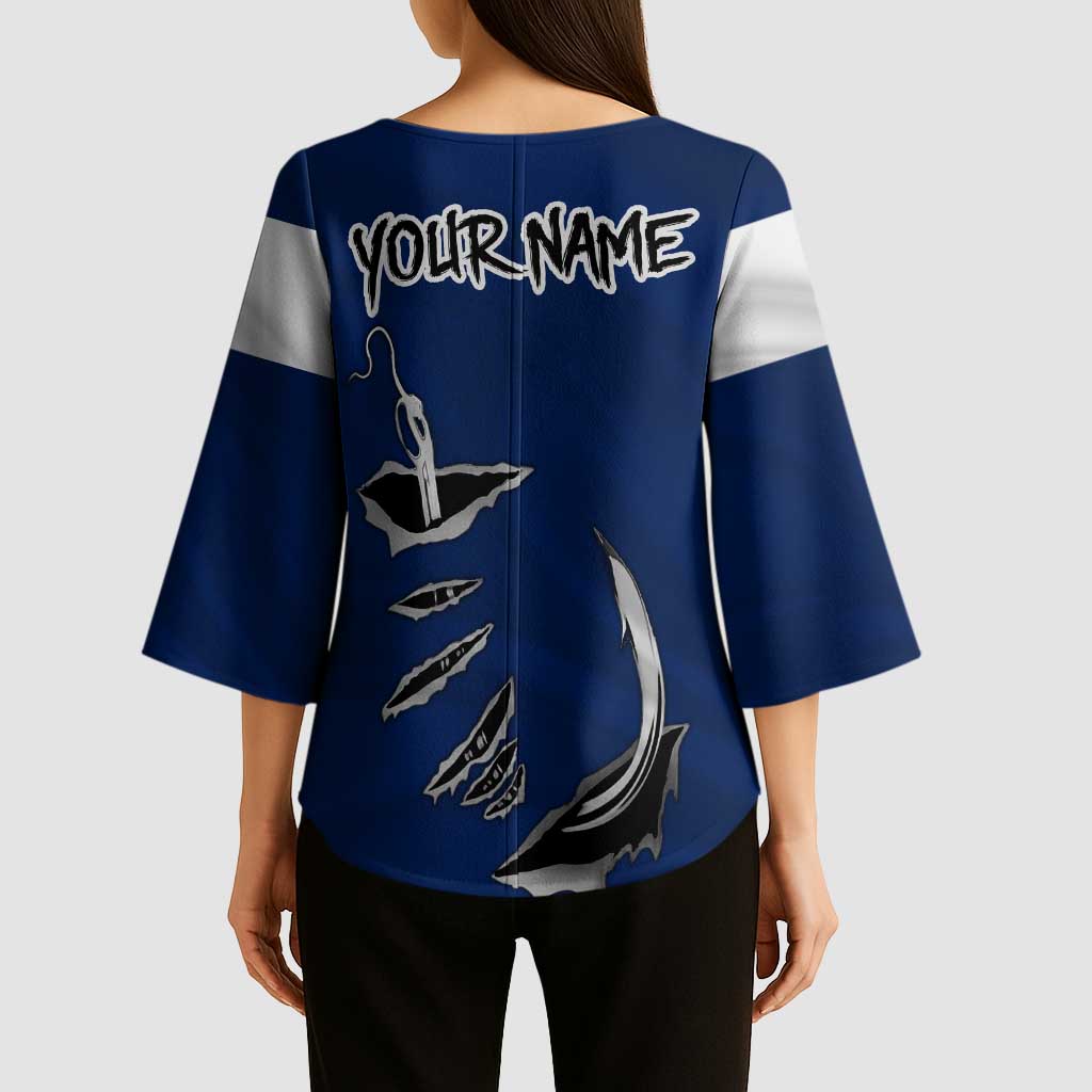 Custom Fishing Hook Kimono Sleeve Blouse with Colorado Flag Theme and Blue White Graphic Pattern - Wonder Print Shop