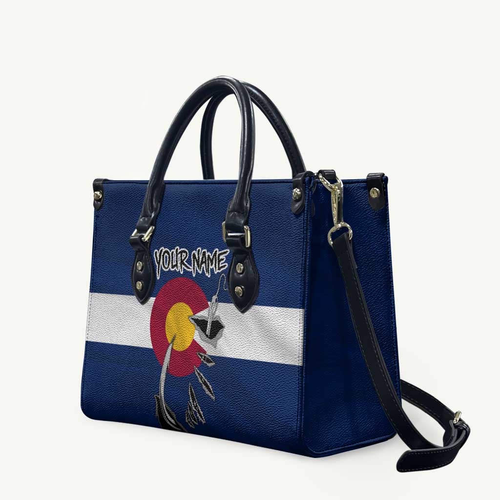 Custom Fishing Hook Leather Bag with Colorado Flag Theme and Blue White Graphic Pattern - Wonder Print Shop