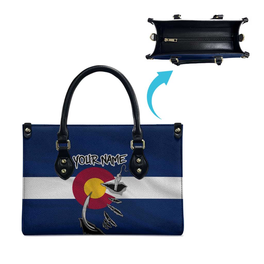 Custom Fishing Hook Leather Bag with Colorado Flag Theme and Blue White Graphic Pattern - Wonder Print Shop