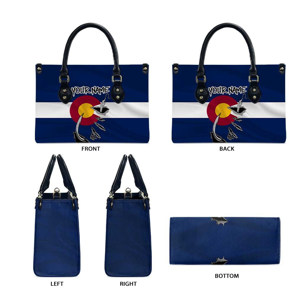 Custom Fishing Hook Leather Bag with Colorado Flag Theme and Blue White Graphic Pattern - Wonder Print Shop