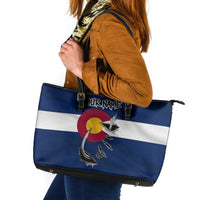 Custom Fishing Hook Leather Tote Bag with Colorado Flag Theme and Blue White Graphic Pattern - Wonder Print Shop
