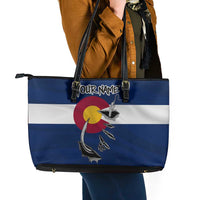 Custom Fishing Hook Leather Tote Bag with Colorado Flag Theme and Blue White Graphic Pattern - Wonder Print Shop
