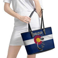 Custom Fishing Hook Leather Tote Bag with Colorado Flag Theme and Blue White Graphic Pattern - Wonder Print Shop