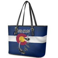 Custom Fishing Hook Leather Tote Bag with Colorado Flag Theme and Blue White Graphic Pattern - Wonder Print Shop