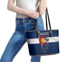 Custom Fishing Hook Leather Tote Bag with Colorado Flag Theme and Blue White Graphic Pattern - Wonder Print Shop