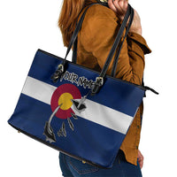 Custom Fishing Hook Leather Tote Bag with Colorado Flag Theme and Blue White Graphic Pattern - Wonder Print Shop
