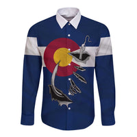 Custom Fishing Hook Long Sleeve Button Shirt with Colorado Flag Theme and Blue White Graphic Pattern - Wonder Print Shop