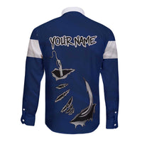 Custom Fishing Hook Long Sleeve Button Shirt with Colorado Flag Theme and Blue White Graphic Pattern - Wonder Print Shop