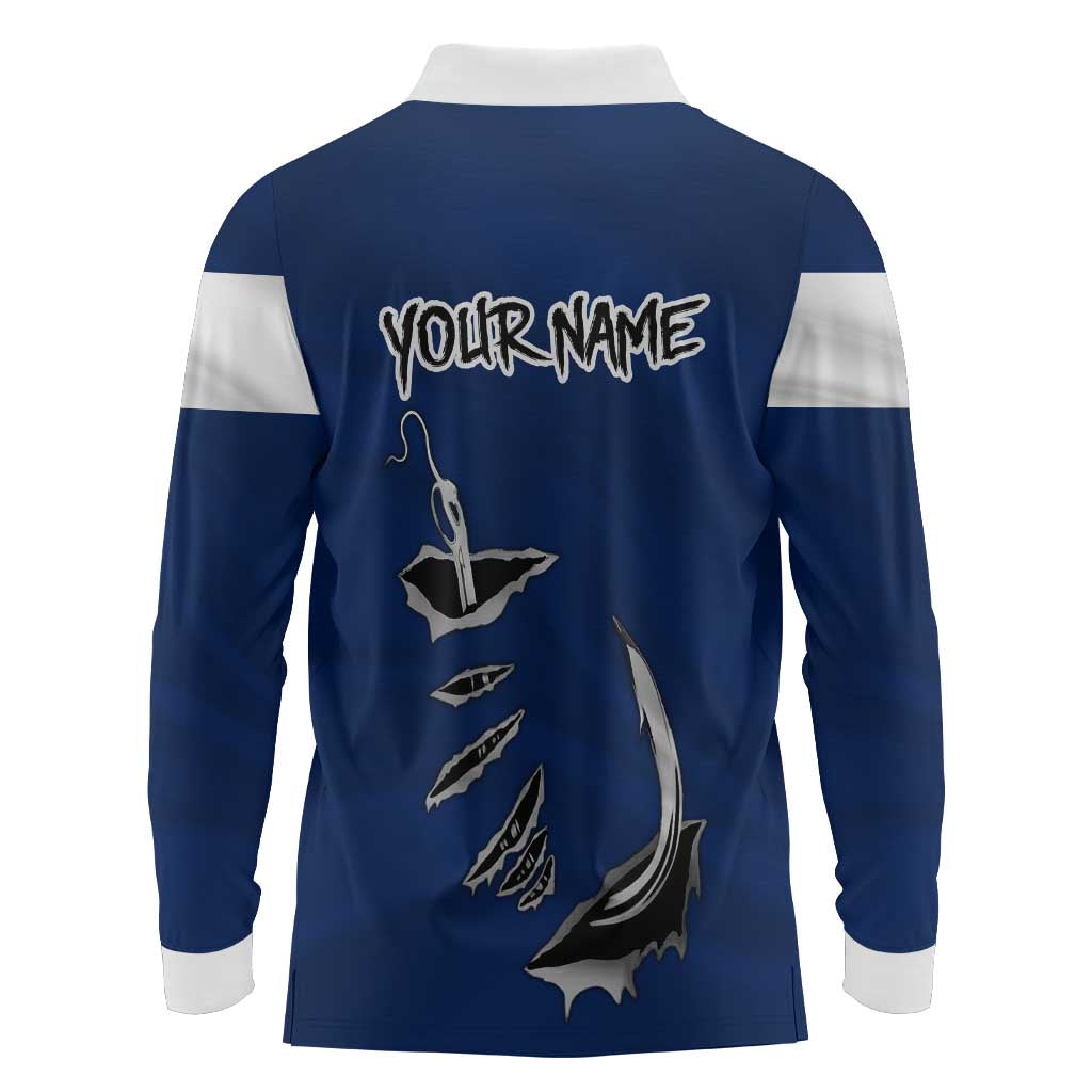Custom Fishing Hook Long Sleeve Polo Shirt with Colorado Flag Theme and Blue White Graphic Pattern - Wonder Print Shop