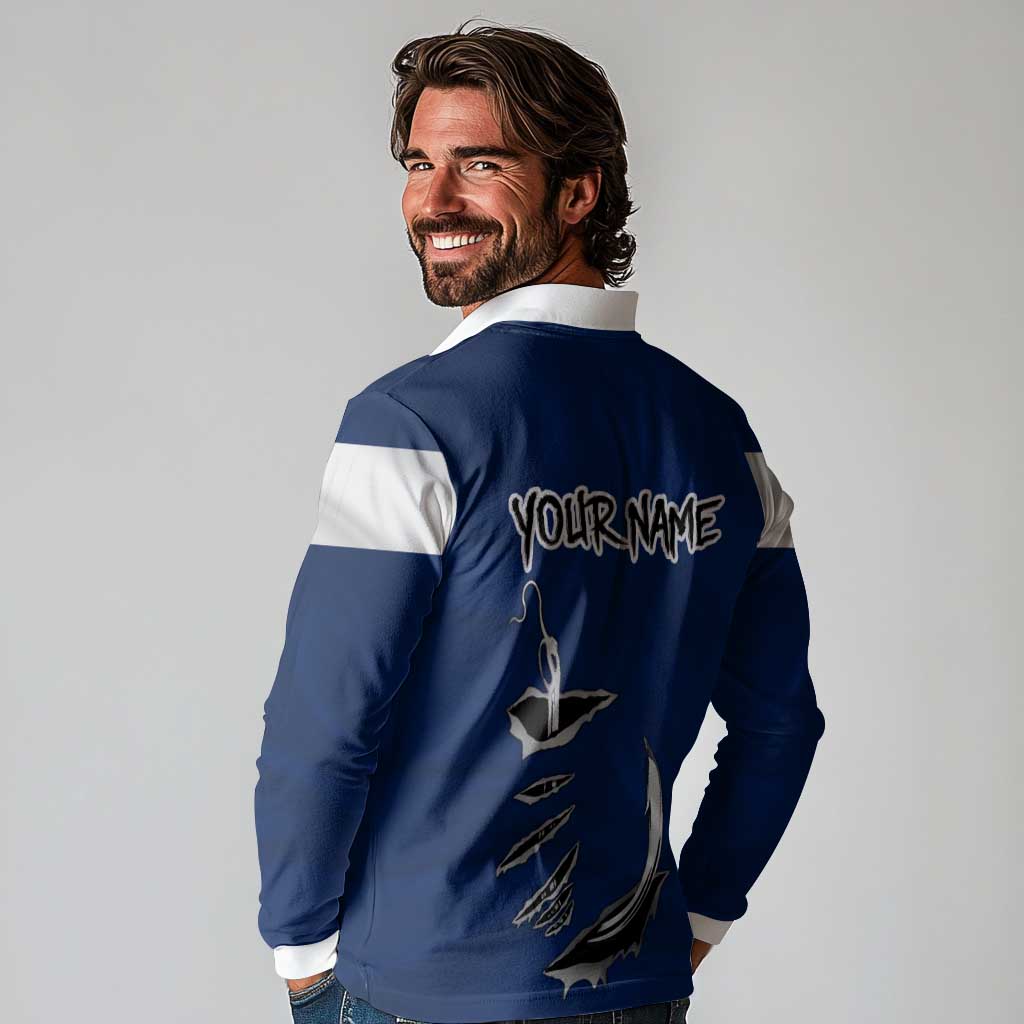 Custom Fishing Hook Long Sleeve Polo Shirt with Colorado Flag Theme and Blue White Graphic Pattern - Wonder Print Shop