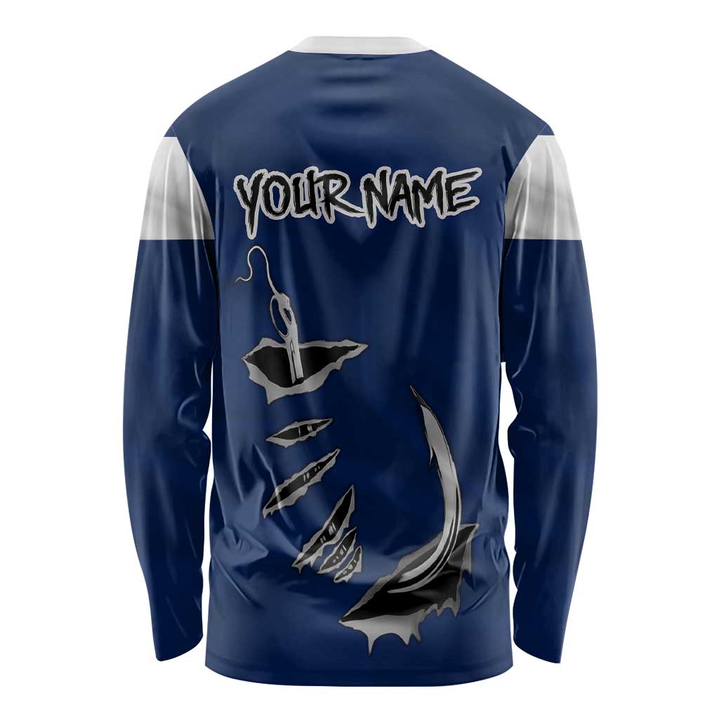 Custom Fishing Hook Long Sleeve Shirt with Colorado Flag Theme and Blue White Graphic Pattern - Wonder Print Shop