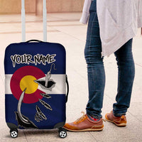 Custom Fishing Hook Luggage Cover with Colorado Flag Theme and Blue White Graphic Pattern - Wonder Print Shop