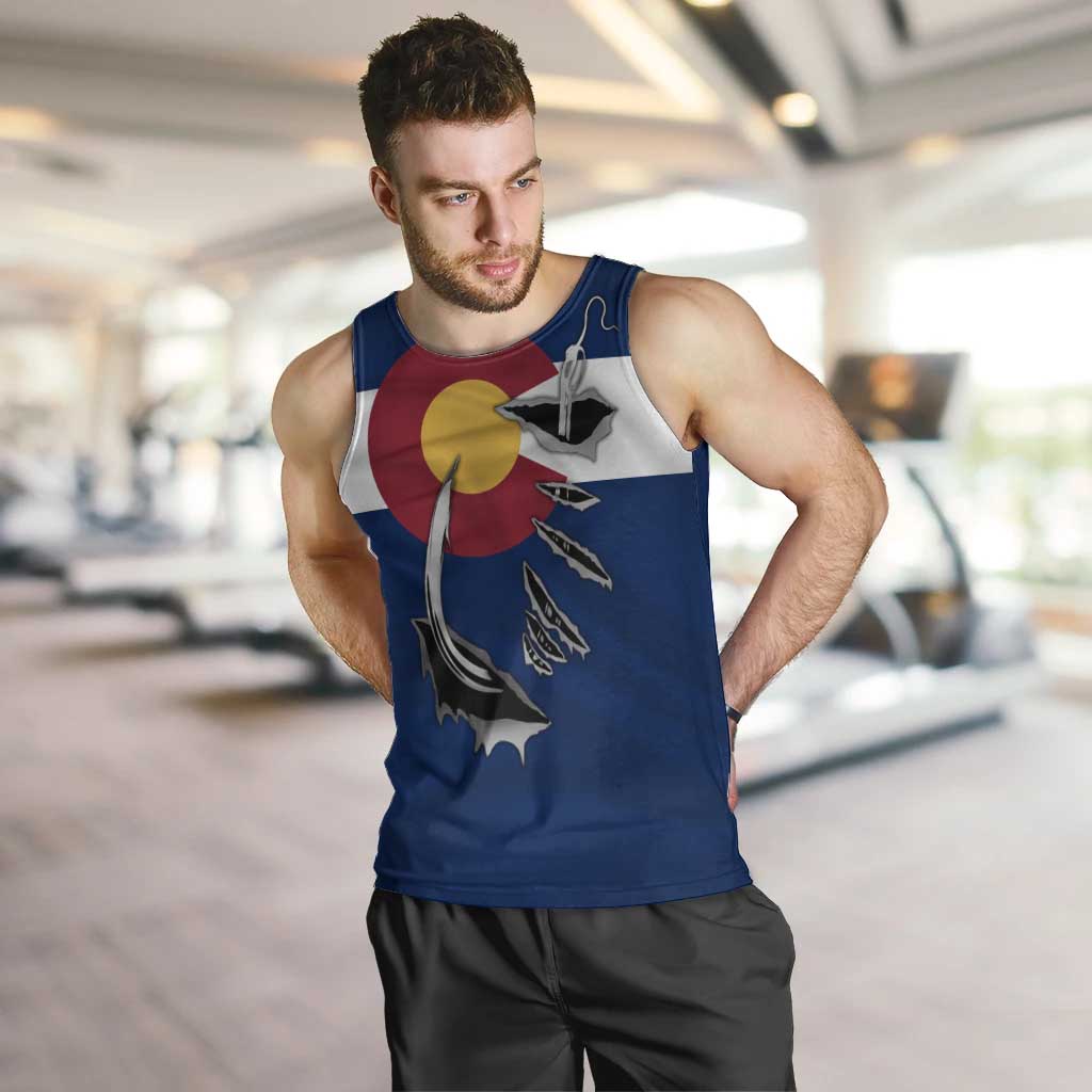 Custom Fishing Hook Men Tank Top with Colorado Flag Theme and Blue White Graphic Pattern - Wonder Print Shop