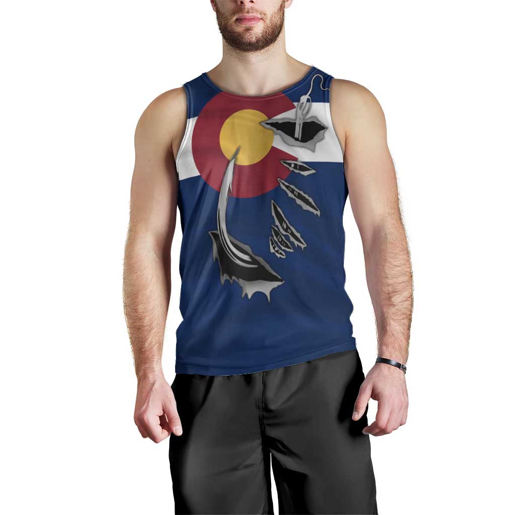 Custom Fishing Hook Men Tank Top with Colorado Flag Theme and Blue White Graphic Pattern - Wonder Print Shop