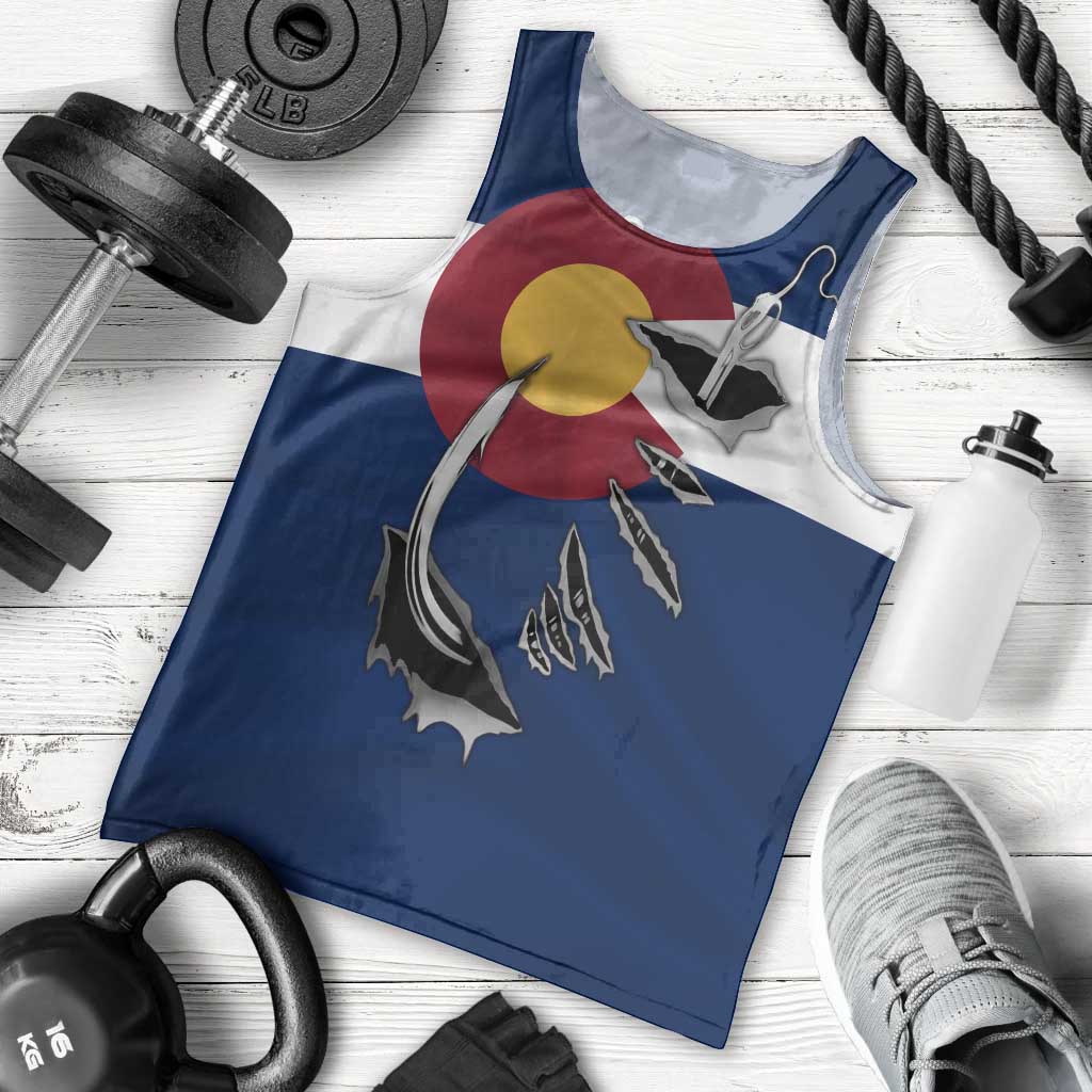 Custom Fishing Hook Men Tank Top with Colorado Flag Theme and Blue White Graphic Pattern - Wonder Print Shop