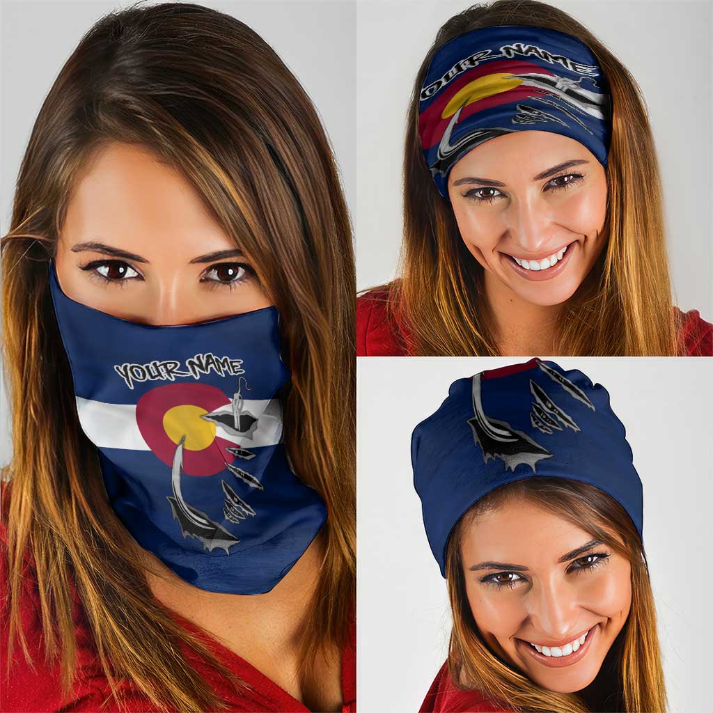 Custom Fishing Hook Neck Gaiter with Colorado Flag Theme and Blue White Graphic Pattern - Wonder Print Shop