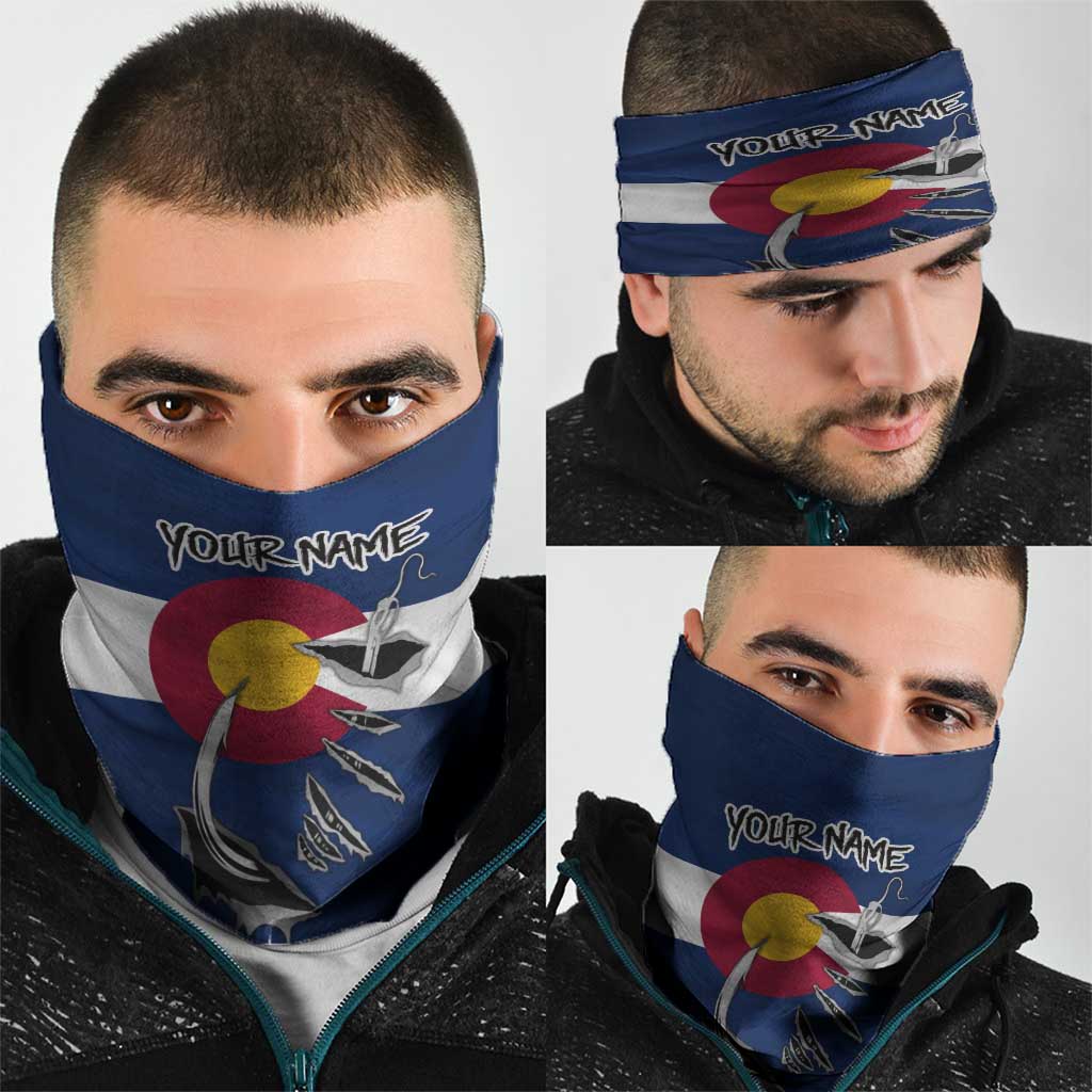 Custom Fishing Hook Neck Gaiter with Colorado Flag Theme and Blue White Graphic Pattern - Wonder Print Shop